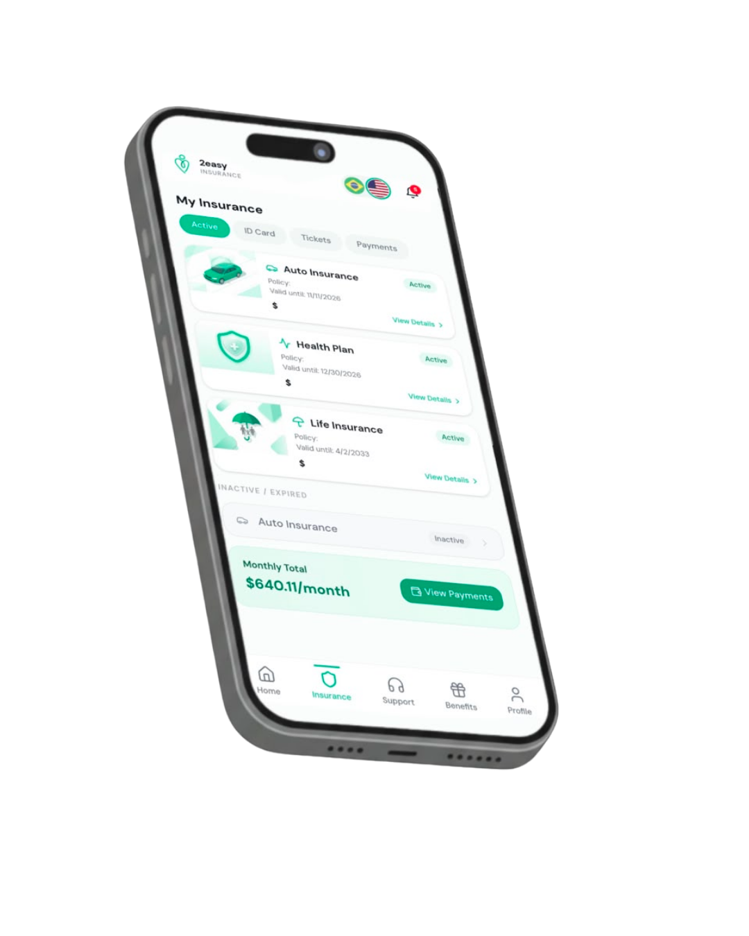Aplicativo 2Easy Insurance no celular