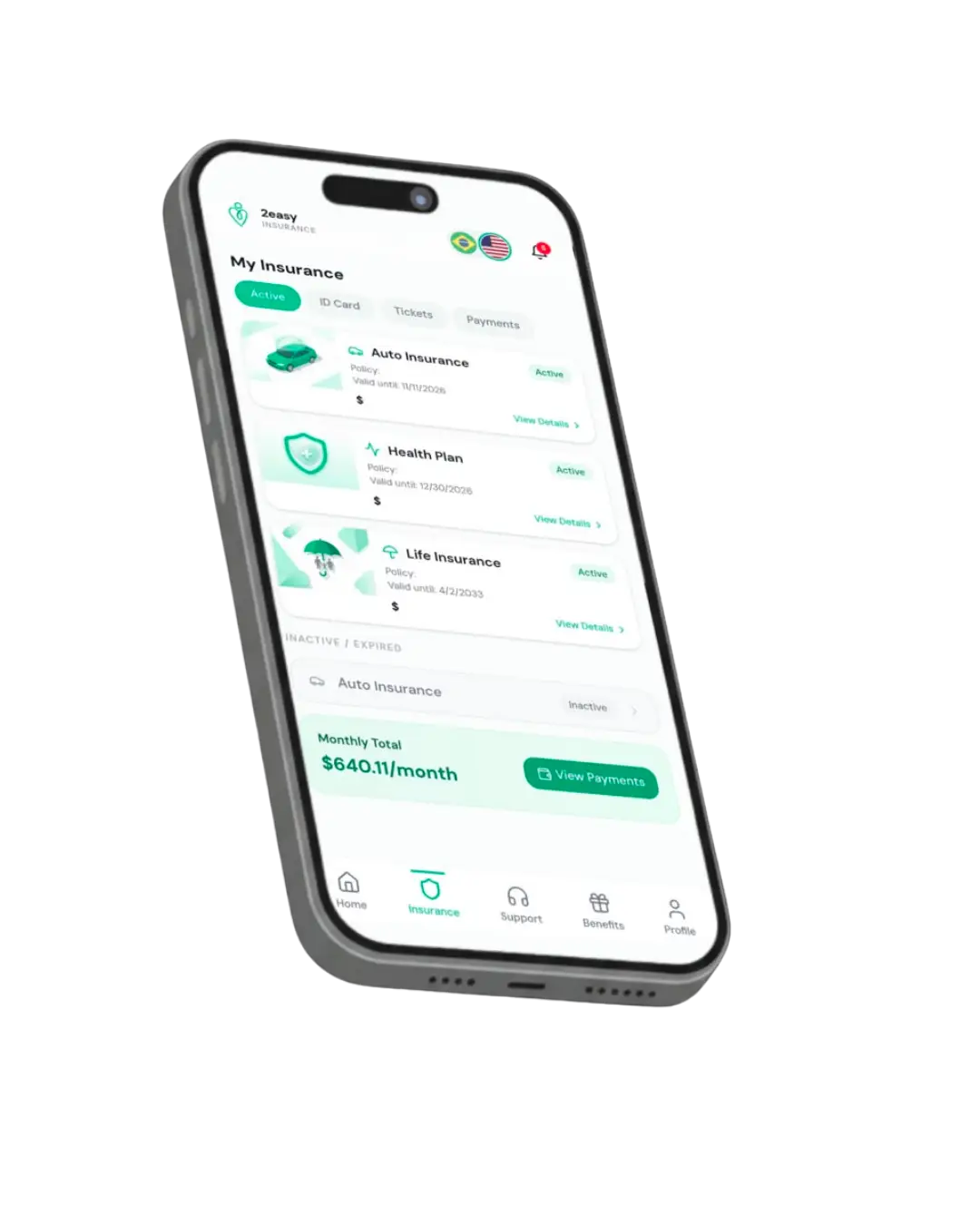 Aplicativo 2Easy Insurance no celular